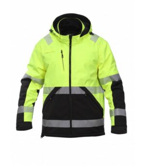 Зимняя сигнальная softshell-куртка BoSafety ATLANTA с капюшоном, жёлтая/чёрная