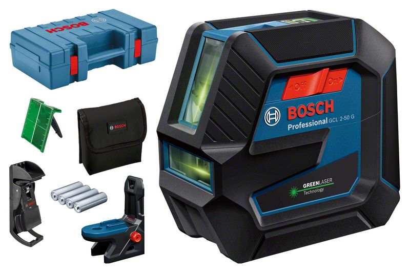 Punkti- ja joonlaser Bosch GCL 2-50 G + RM10 + 4x patarei (AA) + DK 10