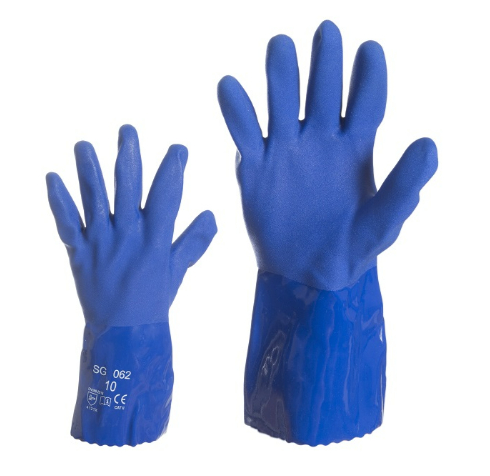 Рабочие перчатки из ПВХ-каучука с удлиненными рукавами и хлопковой подкладкой, синие №10.