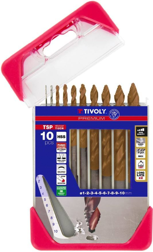 Tivoli HSS Smart Point Ti2CN Fusio 10, набор неполных сверл Ø1–10 мм