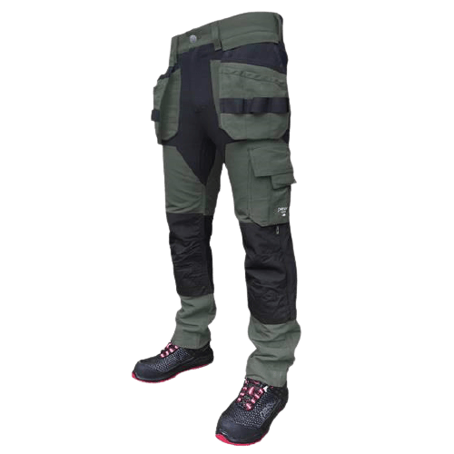 Pesso tööpüksid ripptaskutega Titan Flexpro strets, roheline