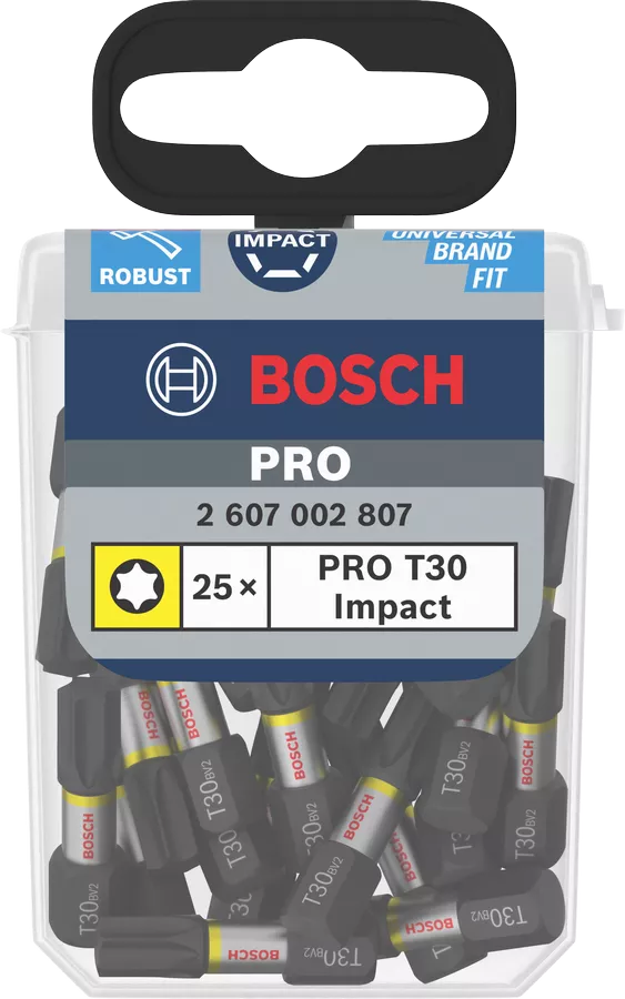 Ударопрочная бита для отвертки Bosch Impact, 25 мм - TX30 (25 шт./кор.)
