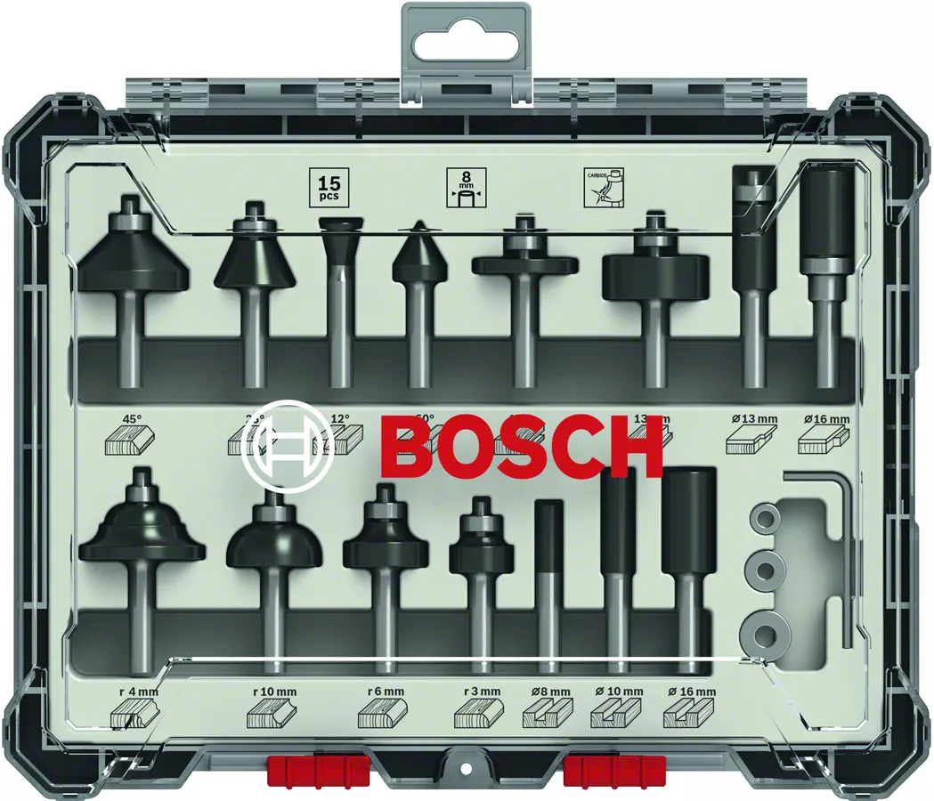 Набор фрез Bosch Professional из 15 предметов. крепление 8 мм