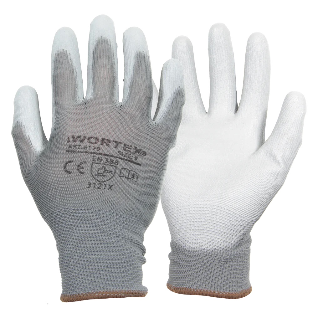 WORTEX sõrmikud PU kattega peopesas hall L/9"