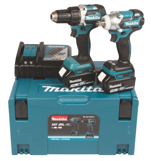 Combokit Makita DLX2184TJ (DDF484, DTW285) + 2x 18V 5.0Ah akut ja akulaadija