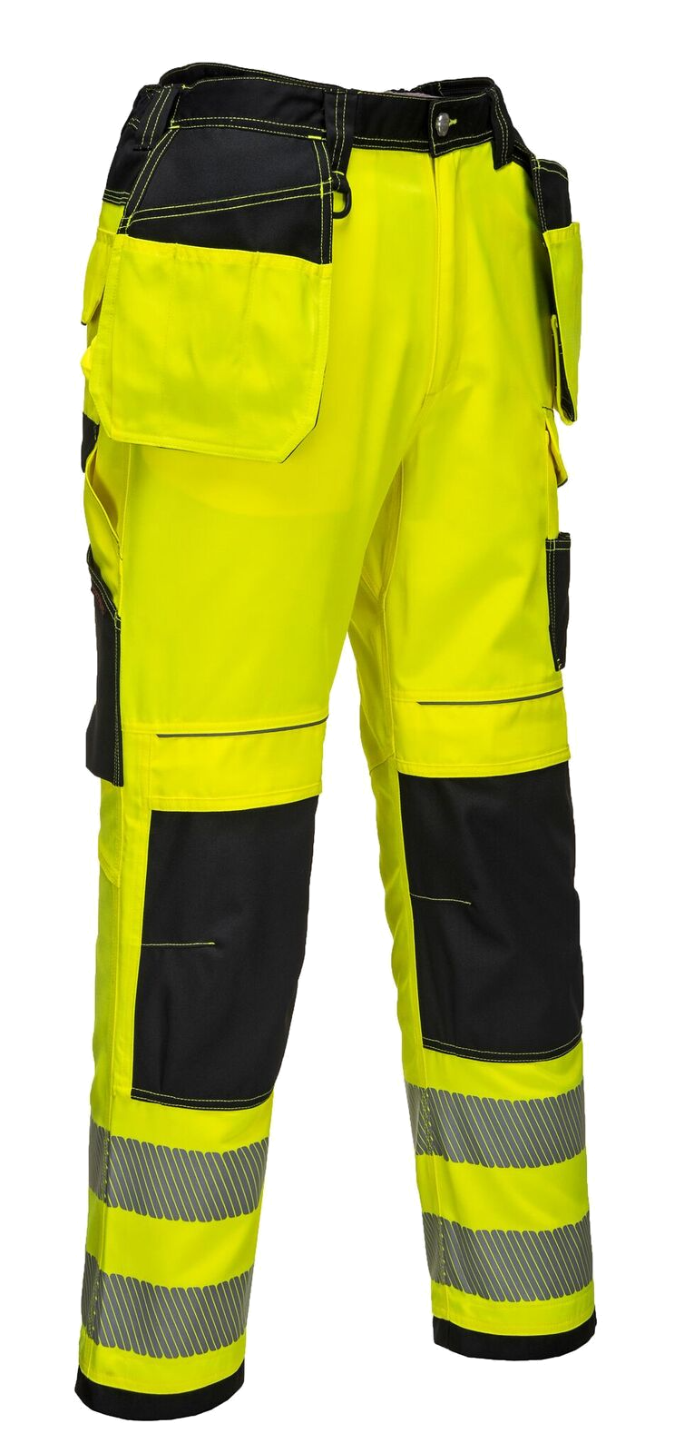 Portwest kõrgnähtavad tööpüksid ripptaskutega, kollane/must